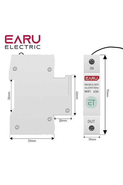 EARUELETRIC 1-63a Adjustable 1p Ewelink App 63a Wifi Smart Energy Meter Power Consumption Kwh Meter Circuit Brea