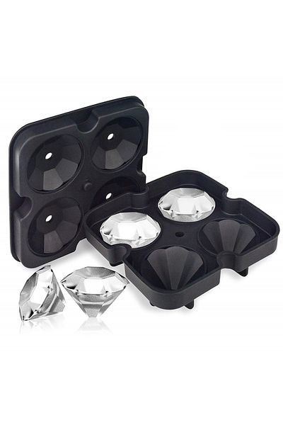 Choice Black Reusable Diamond Ice Cube Mold Silicone Whiskey Ice Cube Tray For Chilling Cocktails Stackable