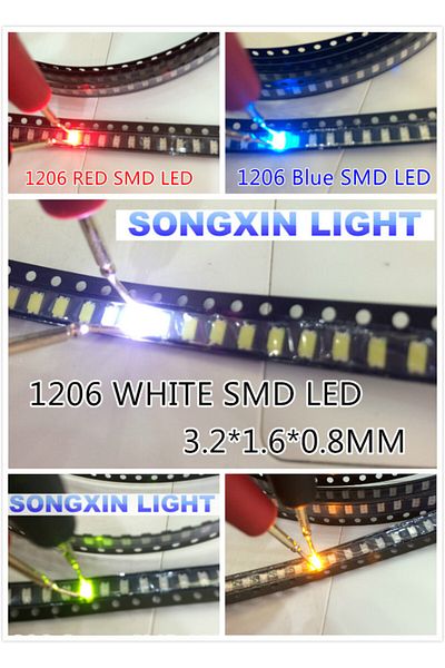 Choice 100pcs 1206 SMD LED White Red Blue Yellow Green Orange Warm White Pink Purple Uv RGB Ice Blue Ora...