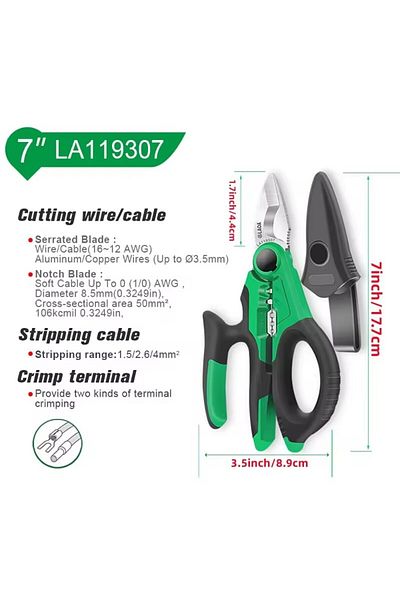 LAOA 7 Inch La119307 Electrician Scissors 6/7/8 Inch Wire Stripper Wire Cutter Crimper Open Handle S