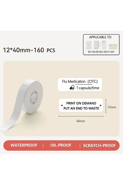 NiiMbot 12x40mn 1roll D110 Mini Portable Thermal Printer White Sticker Waterproof Paper Adhesive Lab