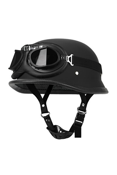 Choice خوذة نصفية للدراجات النارية S 307Matte BK-Glass2 من الجلد الألماني القديم خوذة كاسكو موتو للدراجات النارية مفتوحة