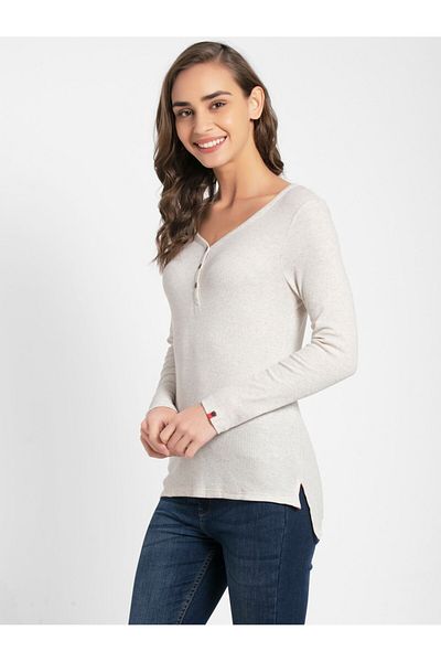 JOCKEY USA Original Womens Loung Wr Full Slv Henley UL15-01 Cream