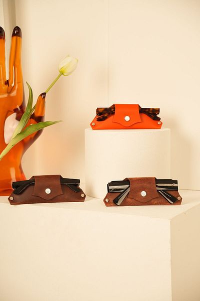 WATCHOFROYAL Genuine Leather Saffiona Orange Glasses Pouch