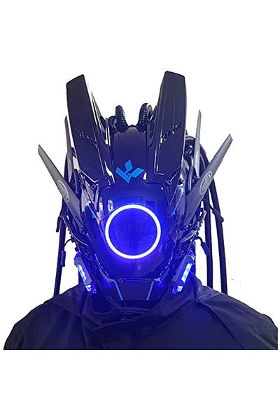 Choice Blue Jaupto Cyberpunk Mask Round Lights With Woven Masks Role-playing Halloween Suitable For Party