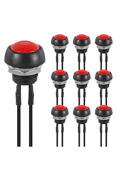 AOKIN 10pcs 10pcs 12mm Momentary Push Button Switch 1/2" Mounting Hole On Off Mini Round Waterproof Black