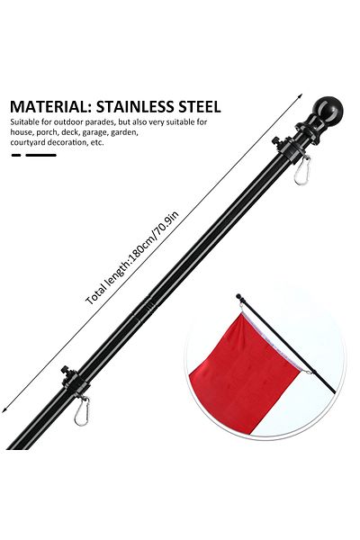 Choice Black 1.8m Telescopic Flag Pole With Tangle-free 360 Rotating Rings Stainless Steel Guide Banner Fla