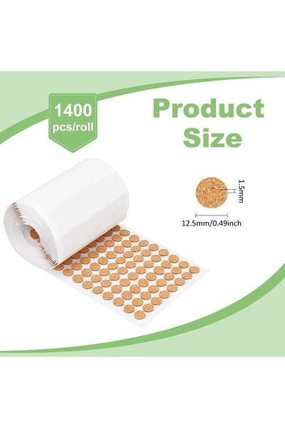 Choice 1400pcs Adhesive Cork Circles Flat Round Self-Adhesive Cork Round Dots Cork Mat for Cabinets Tabl...