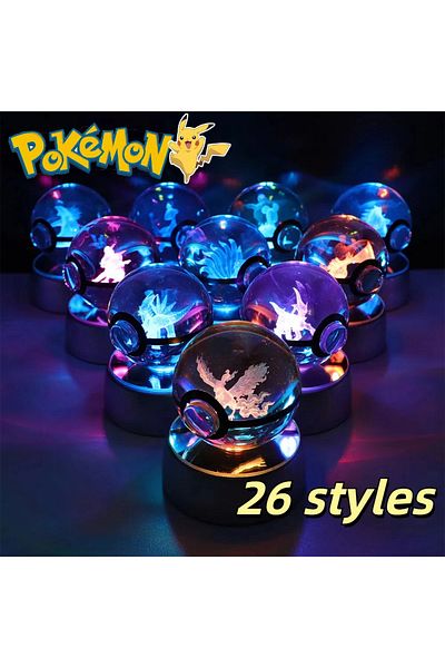 Choice Pokemon Crystal Ball Pikachu Gengar Eevee Mewtwo Lacario Anime Game Pokeball Led Night Light Base...