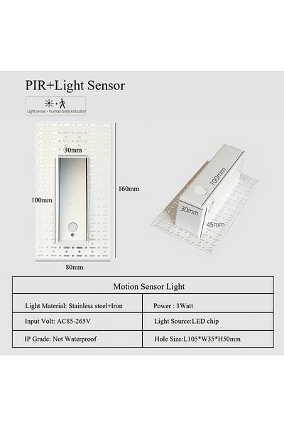 Choice White 3w Nature White 4000k 160mm Sensor Light Embedded Frameless Led Step&stair Wall Lamps 3w Motio