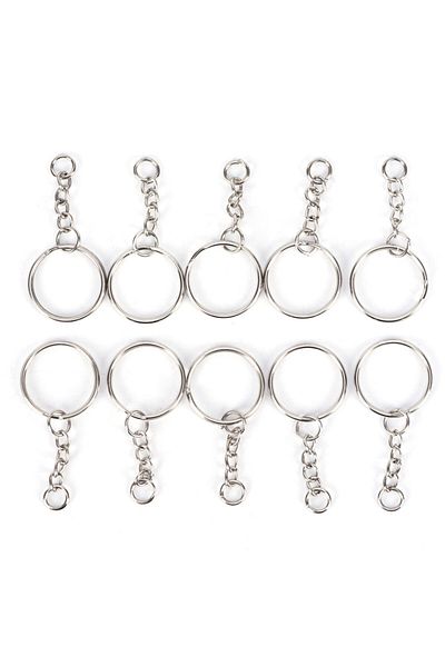Choice 50pcs/lot Polished Silver Color 25mm Keyring Keychain Split Ring with Short Chain Key Rings Women...