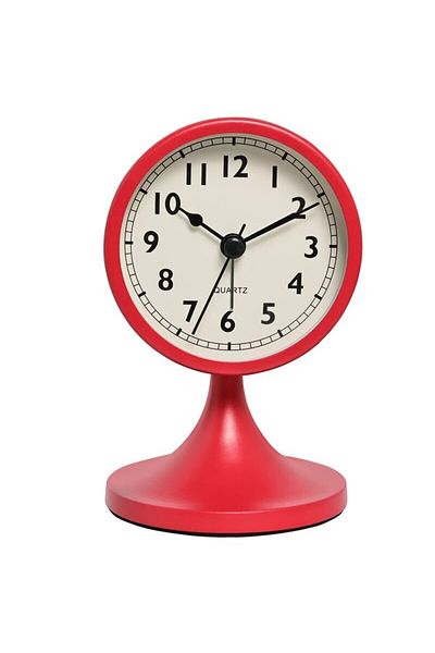Choice Red Nordic Metal Round Alarm Clock, Vintage Creative Silent Table Clock, Student Bedside Nightlight