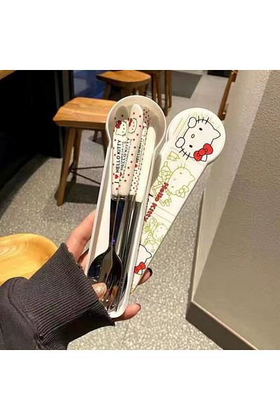 Choice A Sanrio Hello Kitty Kitchen Tableware Stainless Steel Chopsticks Spoon Fork Student Office Portabl.