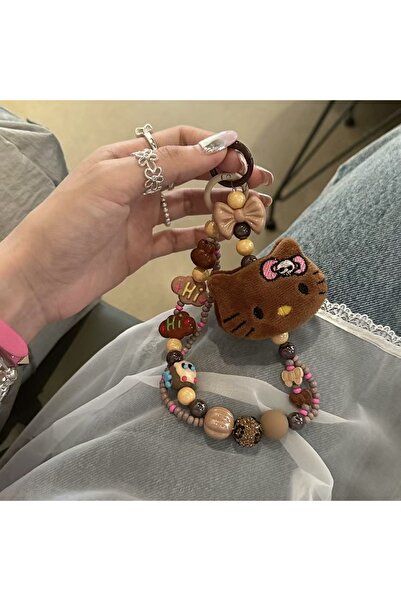 Choice سلسلة مفاتيح لطيفة من Sanrio Hawaii Hello Kitty مرصعة بالخرز على شكل رسوم متحركة من القطيفة وحزام هاتف وحزام معصم وحقيبة ظهر وقلم