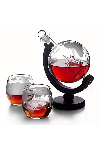 Choice Clear Creative Globe Decanter Set With Lead-free Carafe Exquisite Wood-stand And 2 Whisky Glasses Wh
