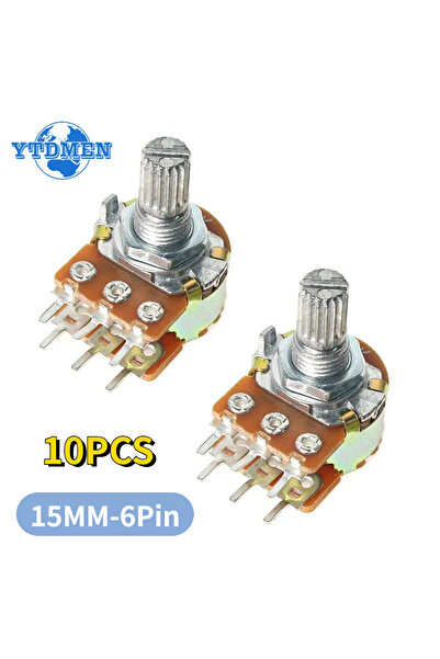 YTDMEN 10 كيلو أوم 10 قطع Wh148 مقياس الجهد 6 دبابيس عمود 15 مم مع صواميل وغسالات مقياس الجهد الخطي 10 كيلو 1 كيلو