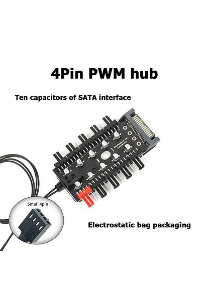 Choice موزع مروحة تبريد الكمبيوتر الشخصي Sata Teucer 1 إلى 10 12 فولت 4 سنون PWM مقسم تمديد مقبس مصدر الطاقة المكثف