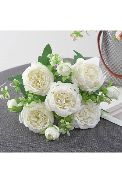 Choice White 1pc Artificial Flowers Silk Rose Peony Small White Bouquet Vases For Home Party Winter Wedding