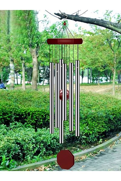 Choice Silver 1pcs Red Wood Silver Aluminum Pipes Wind Chime Classic Octagonal Wood Hang Tag 6 Metal Tubes