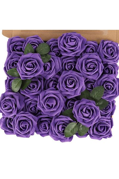Choice Dark Purple Artificial Flowers 25pcs Real Looking Dark Purple Foam Fake Roses With Stems For Diy Wed