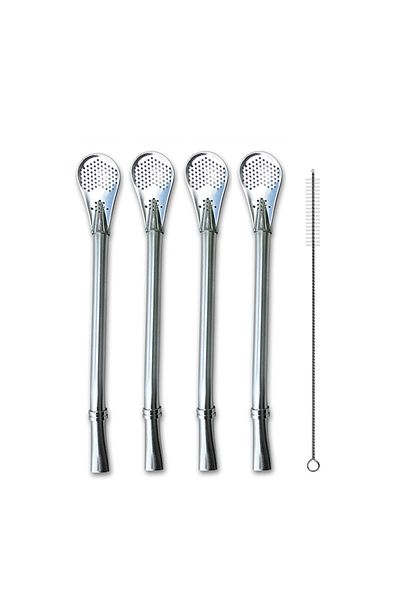 Choice 4pcs Yerba Mate Straw Filter +1 Brush Reusable 304 Stainless Steel Bombilla Drinking Straw Metal ...