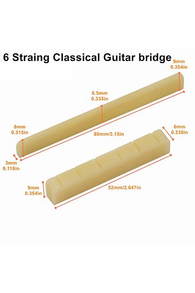 Miwayer Unbleached Classical Guitar Bridge 1pairs 6/12 String Acoustic, Classical, Ymh Real Bone Guitar Nut