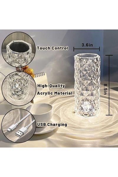 AWH Crystal Table Lamp, Touch Control, 16-Color USB Rechargeable Diamond Lamp for Party & Bar