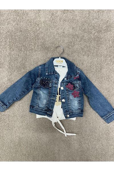 Cool Exclusive Girl's Flower Embroidered Jeans Jacket Set with Pockets