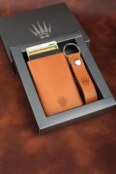 WATCHOFROYAL Gift Set Genuine Leather Buttero Tan Mechanical Card Holder & Keychain