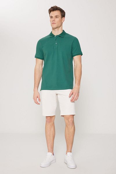 ALTINYILDIZ CLASSICS Dunkelgrünes Slim Fit T-Shirt mit Polokragen für Herren – 100 % Baumwolle, rollt sich nicht aus