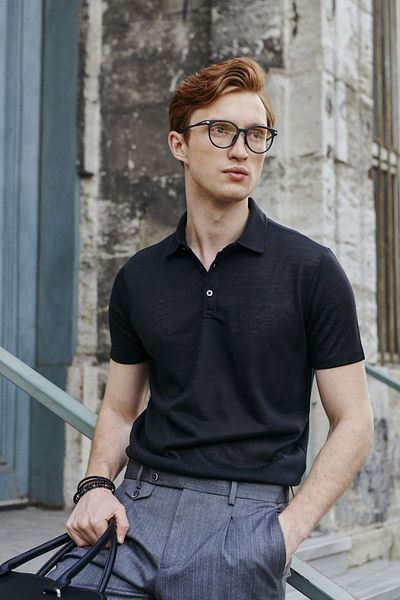AC&Co / Altınyıldız Classics Pánské černé tričko Slim Fit úzkého střihu s polo výstřihem, obyčejné ležérní tričko