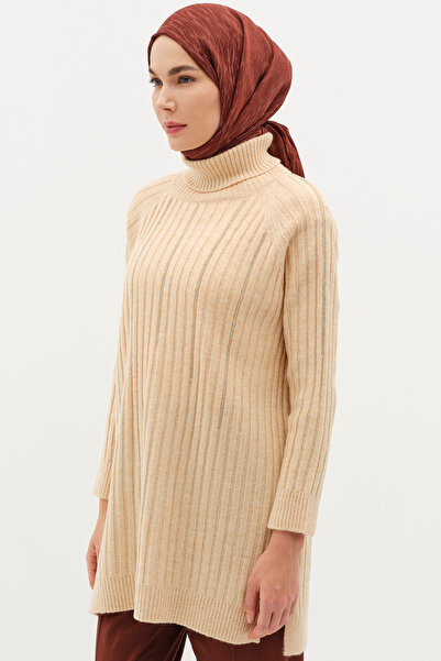 Tuğba Boğazlı Reglan Kol Triko Kazak - Bej