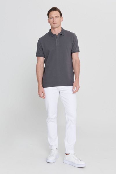 ALTINYILDIZ CLASSICS Anthrazitfarbenes Slim Fit-T-Shirt aus Baumwolle mit Polokragen für Herren – Uncurlable