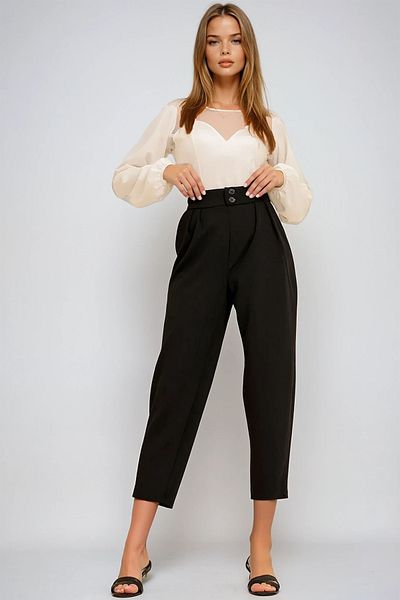 VAGGON Women's Black High Waist Carrot Pants