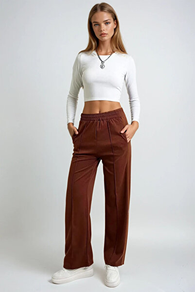 VAGGON Women's Tile Side Stripe Front Double Pocket Retro Trousers