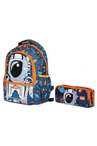 Wia Astronaut Printed Boys' Double Primary School Schoolbag Set - Backpack+Pencil Holder