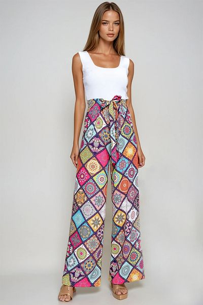 VAGGON Women's Fuchsia Patterned Relaxed Fit Trousers