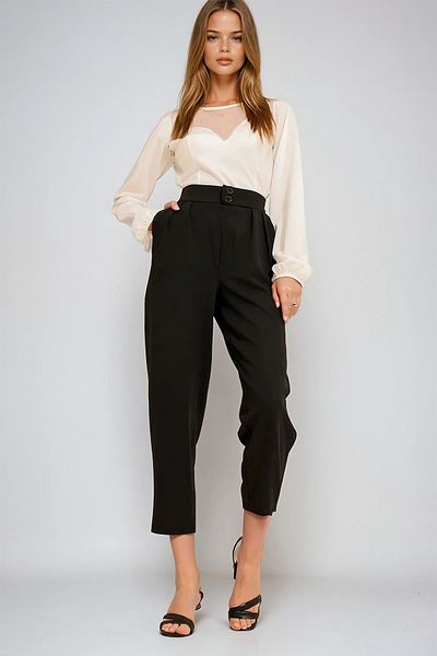 VAGGON Women's Black High Waist Carrot Pants