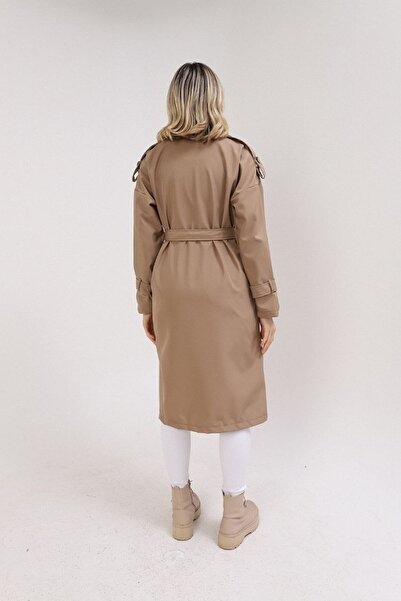 Genel Markalar Kadın Kuşaklı Kolu Düğmeli Kruvaze Trençkot