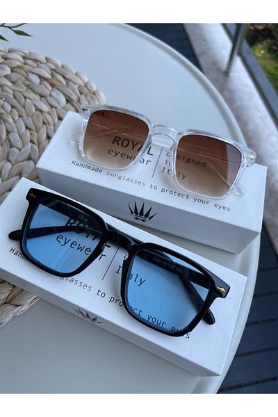 WATCHOFROYAL VintaGe Transparent Black Coffee-blue SunGlasses Set - Women and Men