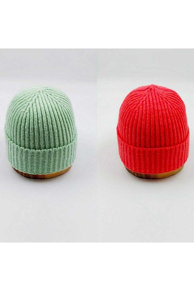 SOFT AKSESUAR Unisex Knitted Double Solid Beanie Set