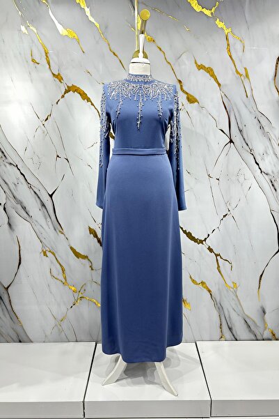 hakimoda Tesettür Alin Krep Abiye Indigo