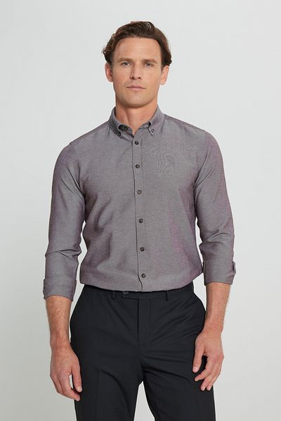 AC&Co / Altınyıldız Classics Ανδρικό Oxford Brown - Βαμβακερό πουκάμισο με λεπτή εφαρμογή