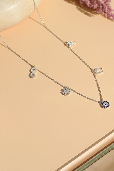 Gümüş Vadisi 925 Ayar Gümüş Zirkon Taşlı Şans Kolye -GV8530