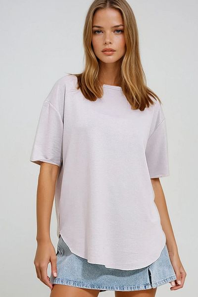 VAGGON Women's Gray Crew Neck Oval Cut Modal T-Shirt Prmx11506