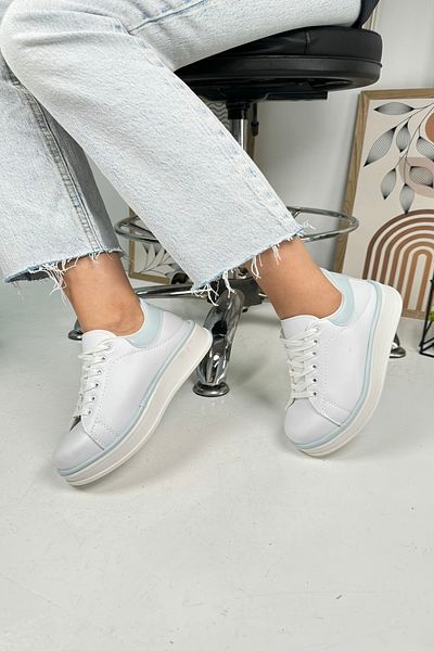 Allyup Pantofi de sport alb albastru pentru femei de zi cu zi, cu șireturi, confortabile, cu talpă groasă, 525 g
