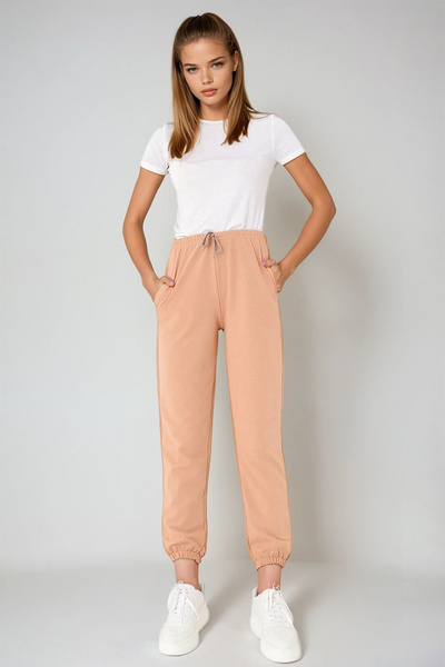 VAGGON Γυναικείο μπεζ ελαστικό παντελόνι με δύο κλωστές Urt8090