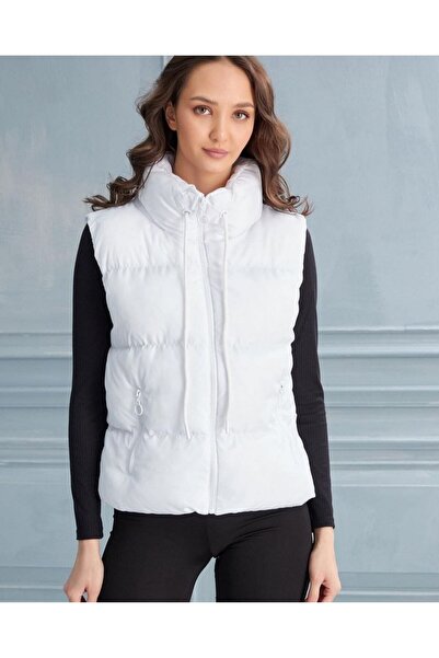 NEW RONİ Kadın Kordonlu Cep Fermuarlı Spor Şişme Yelek