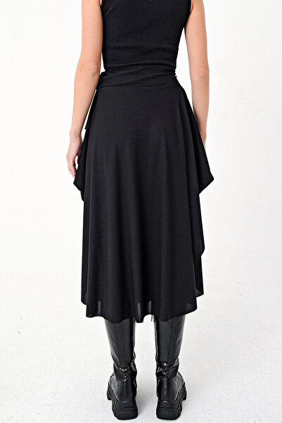 VAGGON Women's Black Asymmetrical Cut Waist Tie Skirt Prmx5001