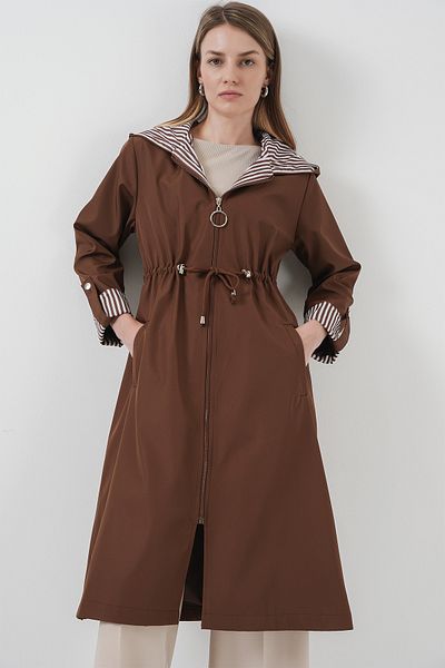 Bigdart 9091 Καμπαρντίνα Gathered Waist Hooded - M. Brown